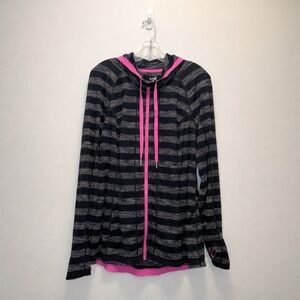 Plus Size Womens Lukka XXL Black Gray Striped Zip Hoodie Pink Trim Athleisure